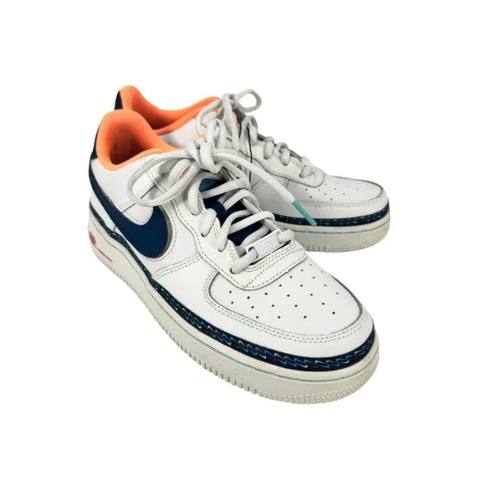 Nike Air Force 1 GS Summit White Blue Force Orange CK9708-100‎ Size 5.5Y Women 7